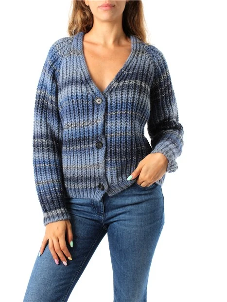 CARDIGAN IN MISTO LANA CON FANTASIA STAMPATA DONNA AZZURRO