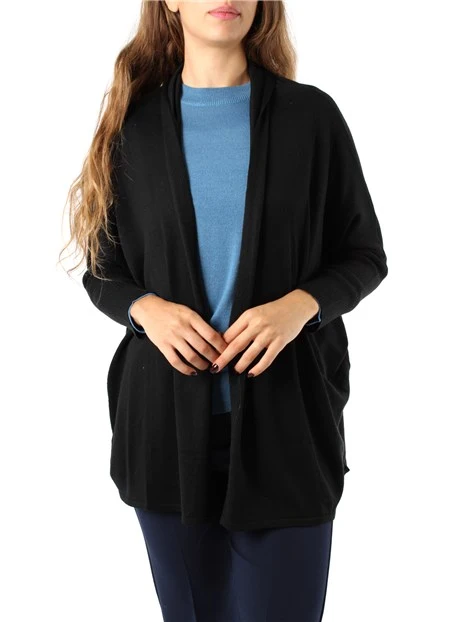 CARDIGAN IN MAGLIA MISTO LANA DONNA NERO