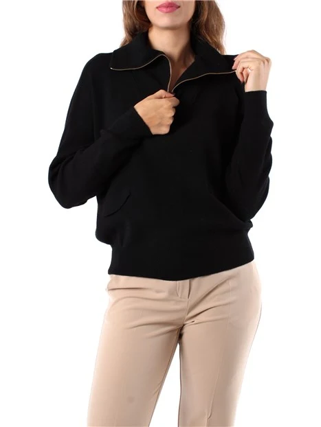 MAGLIA IN FILATO CON ZIP DONNA NERO