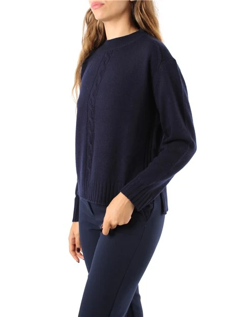 MAGLIA GIROCOLLO CON FILATO INTRECCIATO MISTO LANA DONNA BLU