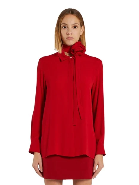 CAMICIA IN CREPE DE CHINE MISTO SETA CON FIORE DONNA ROSSO