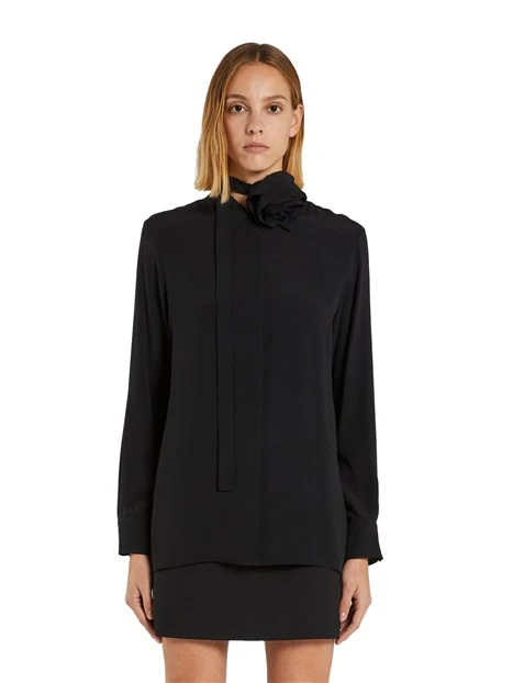 CAMICIA IN CREPE DE CHINE MISTO SETA CON FIORE DONNA NERO