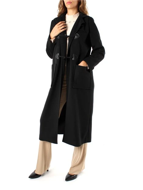 CAPPOTTO LUNGO IN JERSEY CON CAPPUCCIO DONNA NERO