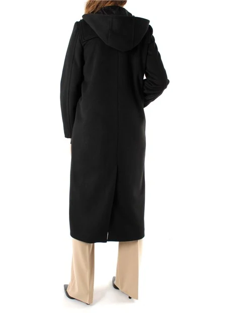 CAPPOTTO LUNGO IN JERSEY CON CAPPUCCIO DONNA NERO