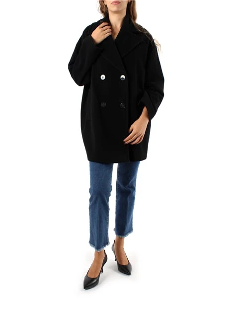 CAPPOTTO IN MISTO LANA E COLLO A REVER DONNA NERO