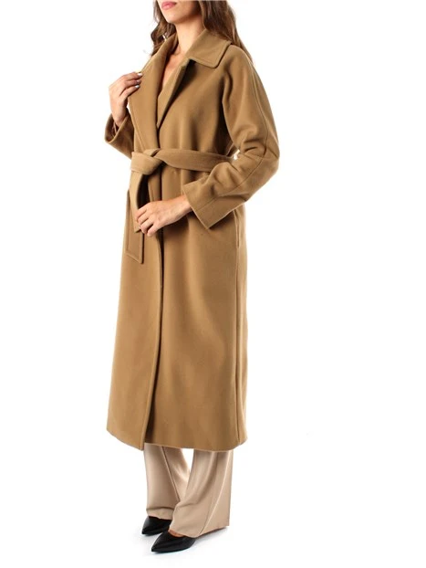 CAPPOTTO LUNGO A VESTAGLIA IN MISTO LANA VERGINE DONNA BEIGE