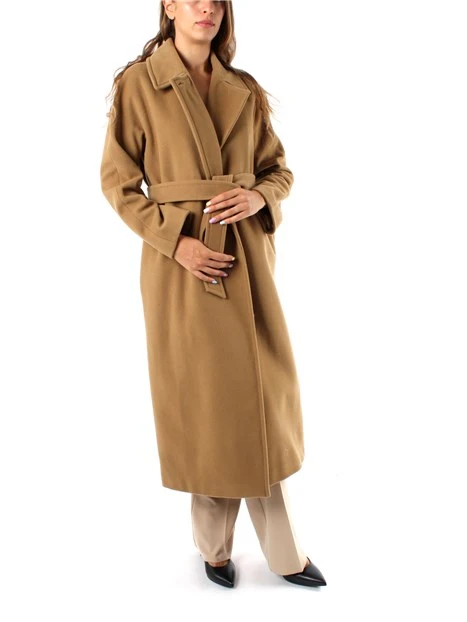 CAPPOTTO LUNGO A VESTAGLIA IN MISTO LANA VERGINE DONNA BEIGE