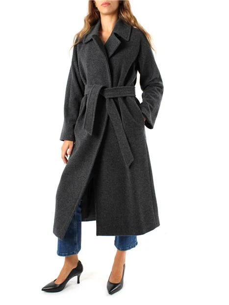 CAPPOTTO LUNGO A VESTAGLIA IN MISTO LANA VERGINE DONNA GRIGIO