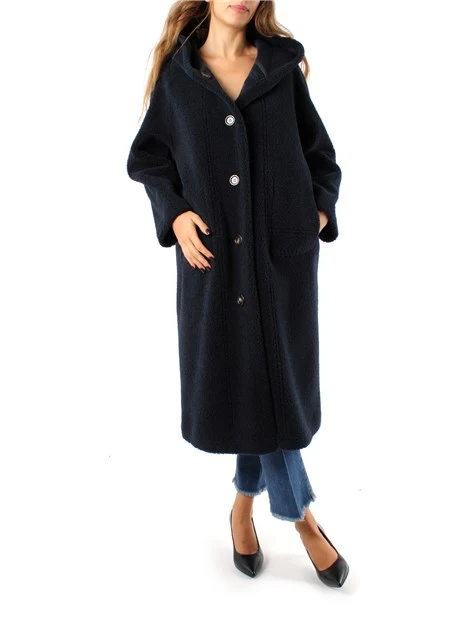 CAPPOTTO LUNGO IN JERSEY CON CAPPUCCIO IN ECOMONTONE DONNA BLU