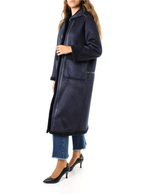 CAPPOTTO LUNGO IN JERSEY CON CAPPUCCIO IN ECOMONTONE DONNA BLU