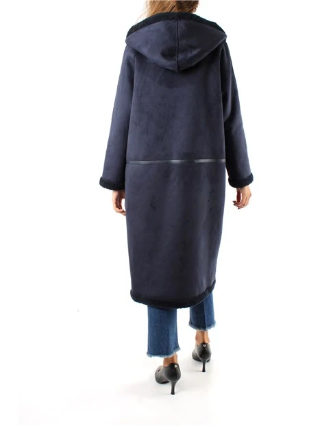 CAPPOTTO LUNGO IN JERSEY CON CAPPUCCIO IN ECOMONTONE DONNA BLU