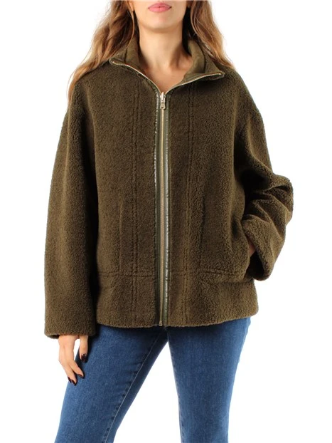 CAPPOTTO CORTO REVERSIBILE CON COLLO ALTO IN ECOMONTONE DONNA VERDE