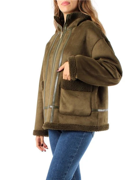 CAPPOTTO CORTO REVERSIBILE CON COLLO ALTO IN ECOMONTONE DONNA VERDE