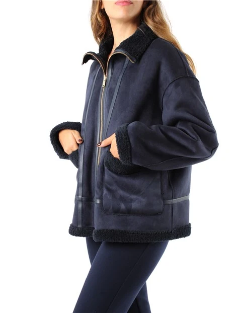 CAPPOTTO CORTO REVERSIBILE CON COLLO ALTO IN ECOMONTONE DONNA BLU