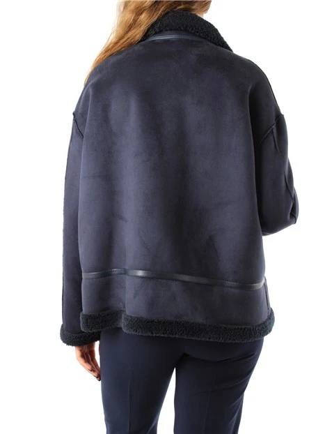 CAPPOTTO CORTO REVERSIBILE CON COLLO ALTO IN ECOMONTONE DONNA BLU