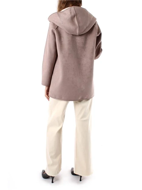 CAPPOTTO CORTO REVERSIBILE CON CAPPUCCIO IN ECOMONTONE E CAMOSCIO DONNA BEIGE