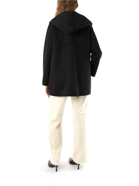 CAPPOTTO CORTO REVERSIBILE CON CAPPUCCIO IN ECOMONTONE E CAMOSCIO DONNA NERO