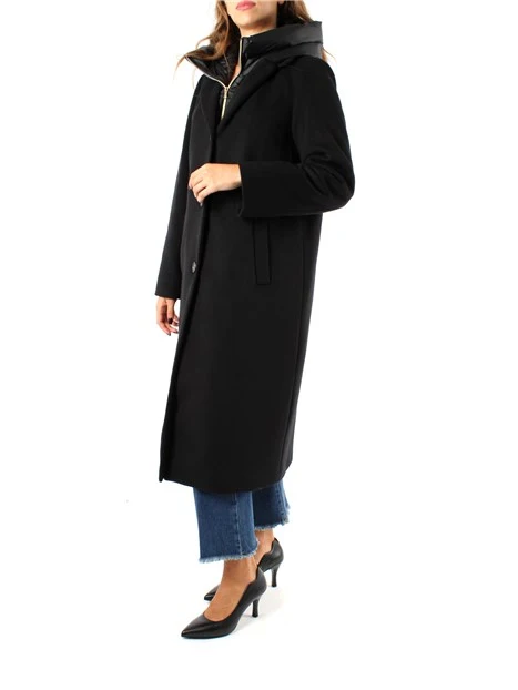 CAPPOTTO LUNGO IMBOTTITO CON CAPPUCCIO A NAVETTA DONNA NERO