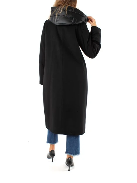 CAPPOTTO LUNGO IMBOTTITO CON CAPPUCCIO A NAVETTA DONNA NERO