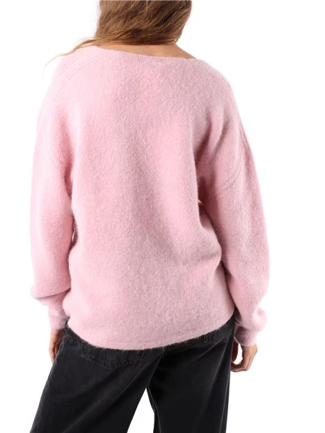 MAGLIA SCOLLO A V MISTO ALPACA DONNA ROSA