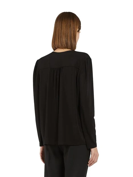 BLUSA IN MAGLIA MISTO VISCOSA CREPE DONNA NERO