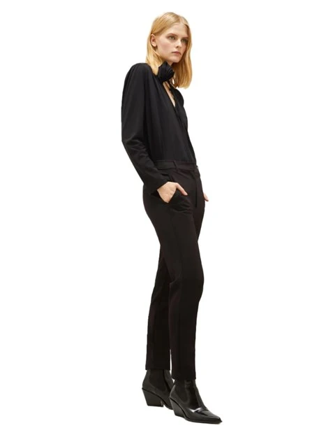 PANTALONI A SIGARETTA IN MISTO VISCOSA CREPE DONNA NERO