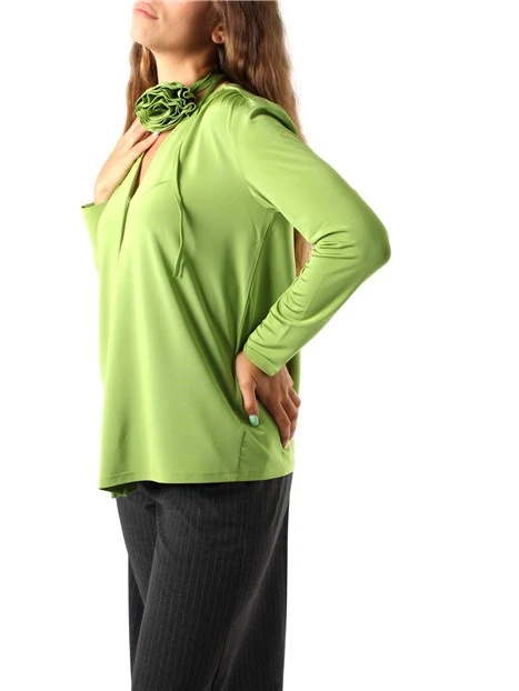 BLUSA IN MAGLIA MISTO VISCOSA CREPE DONNA VERDE