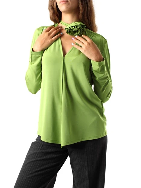 BLUSA IN MAGLIA MISTO VISCOSA CREPE DONNA VERDE