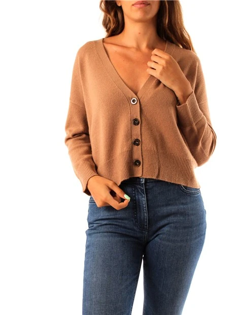 CARDIGAN IN FILATO DI LANA E CASHMERE DONNA BEIGE