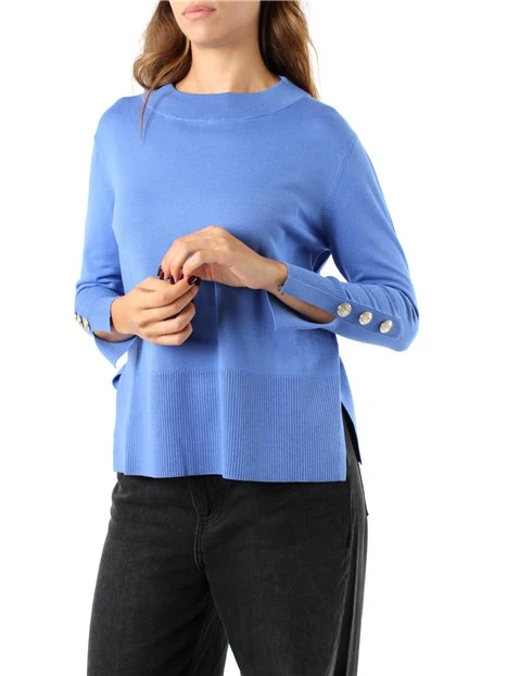 MAGLIA GIROCOLLO IN FILATO DI VISCOSA POLSINI A COSTINE DONNA BLU