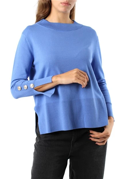 MAGLIA GIROCOLLO IN FILATO DI VISCOSA POLSINI A COSTINE DONNA BLU