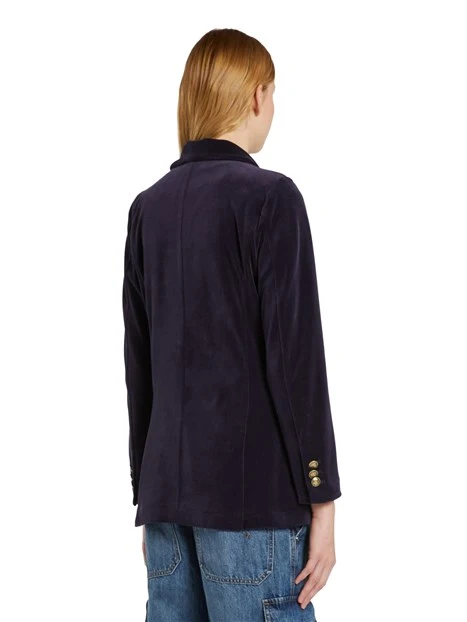 GIACCA BLAZER IN MAGLIA DI CINIGLIA DONNA BLU