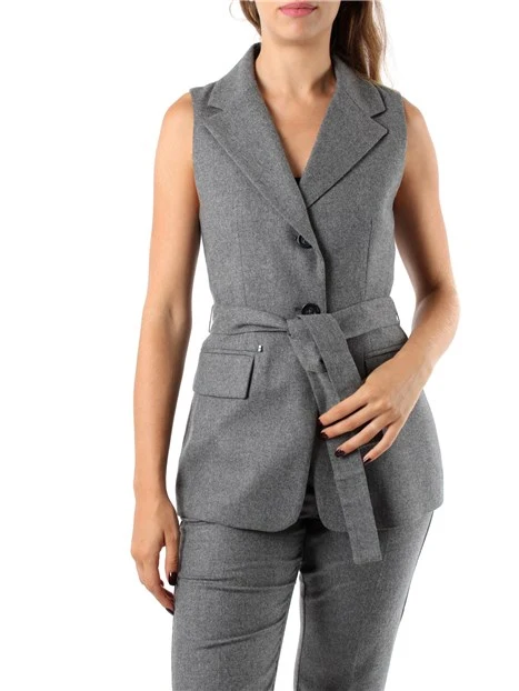 GILET IN FLANELLA CON CINTURA DONNA GRIGIO