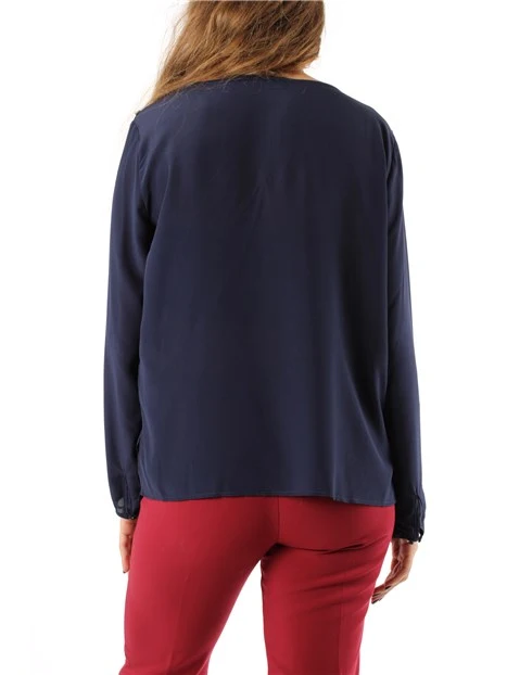 BLUSA IN CREPE DE CHINE PURA SETA DONNA BLU