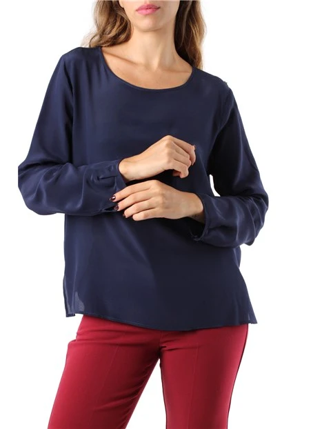 BLUSA IN CREPE DE CHINE PURA SETA DONNA BLU