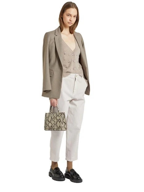 CARDIGAN IN FILATO DI LANA CON RICAMI DONNA BEIGE