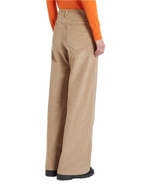 PANTALONI PALAZZO IN VELLUTO A RIGHE DONNA BEIGE