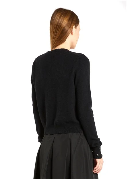 MAGLIA GIROCOLLO CON RICAMO DECORAZIONE IN LANA DONNA NERO