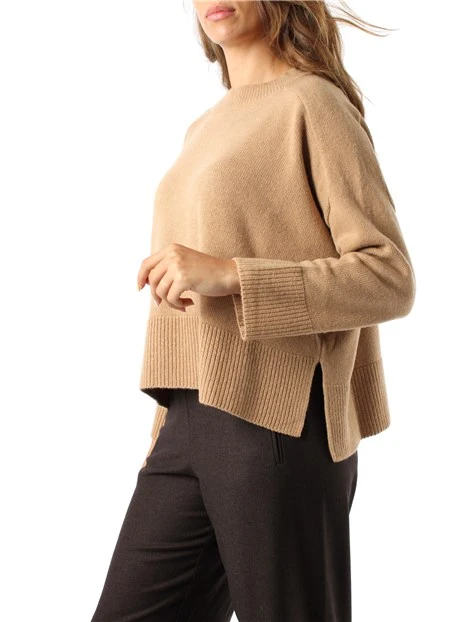 MAGLIA GIROCOLLO IN FILATO DI ECOCASHMERE DONNA BEIGE