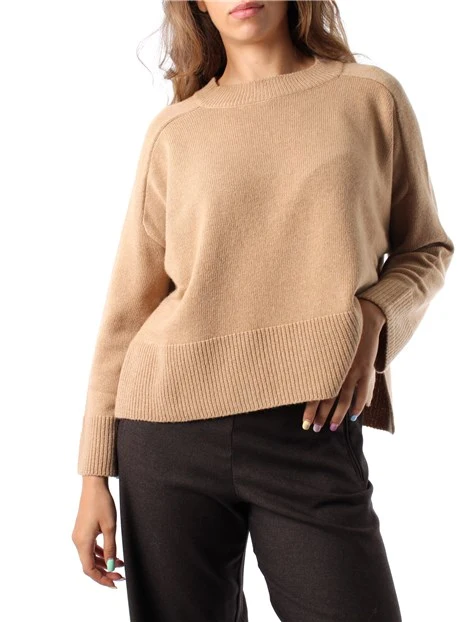 MAGLIA GIROCOLLO IN FILATO DI ECOCASHMERE DONNA BEIGE