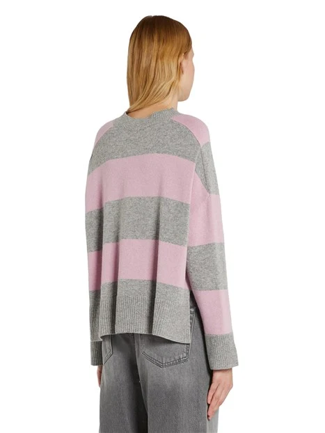 MAGLIA GIROCOLLO IN FILATO DI ECOCASHMERE A RIGHE DONNA GRIGIO