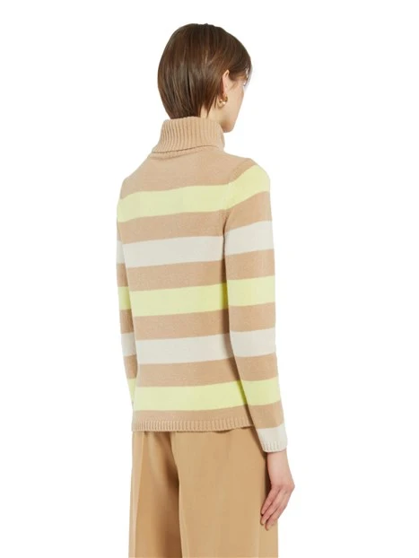 MAGLIA DOLCEVITA A RIGHE MULTICOLORE IN ECOCASHMERE DONNA GIALLO