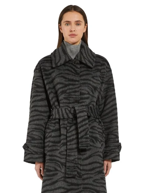 CAPPOTTO LUNGO IN PANNO ANIMALIER DONNA GRIGIO