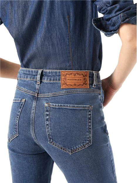 JEANS CROPPED LINEA FLARE IN DENIM DI COTONE DONNA BLU