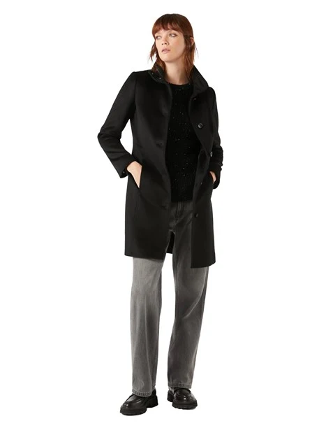 CAPPOTTO LUNGO IN DRAP DI LANA DONNA NERO