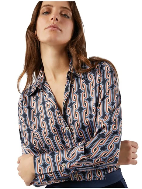 CAMICIA IN RASO CON STAMPE GEOMETRICHE DONNA BLU