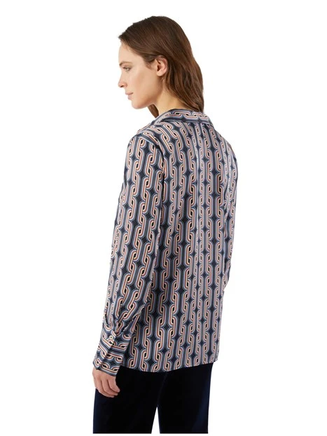 CAMICIA IN RASO CON STAMPE GEOMETRICHE DONNA BLU