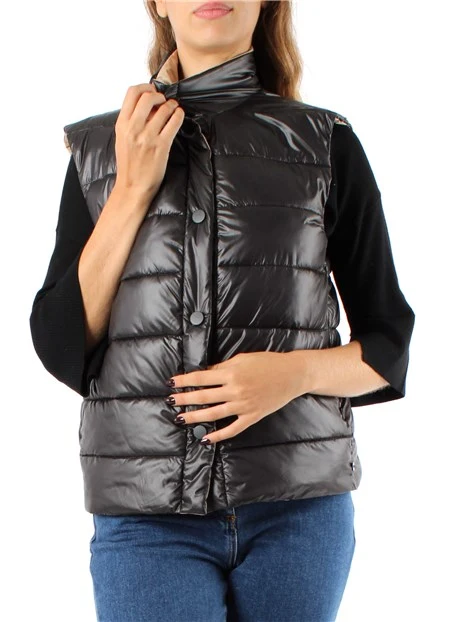 GILET IMBOTTITO CORTO IN TESSUTO TECNICO DONNA NERO