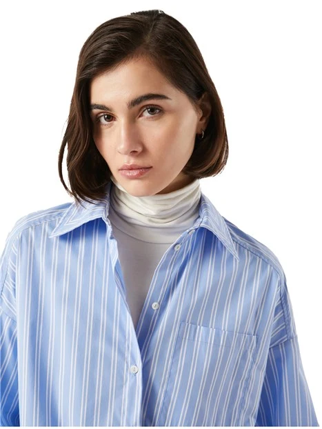 CAMICIA IN POPELINE DI COTONE A RIGHE DONNA AZZURRO