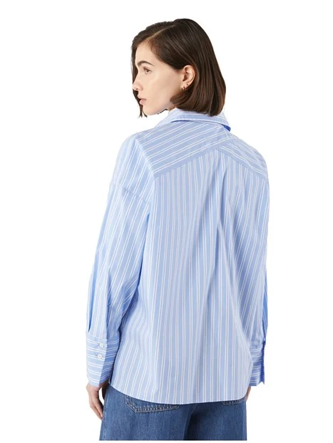 CAMICIA IN POPELINE DI COTONE A RIGHE DONNA AZZURRO